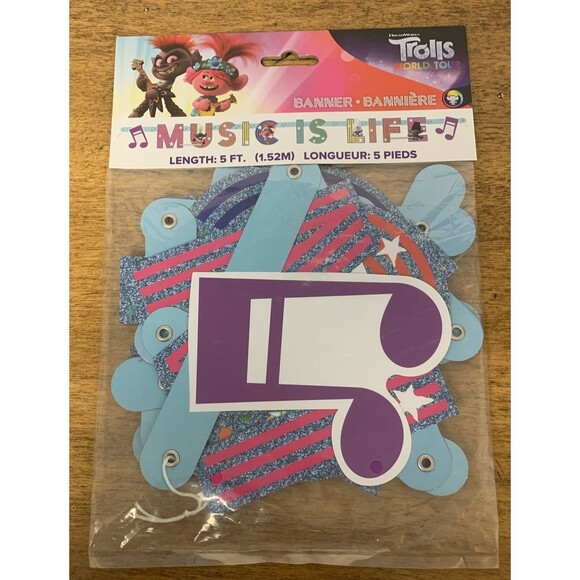 Trolls World Tour Party Banner 5ft~Girls Birthday Party Supplies - Picture 1 of 3